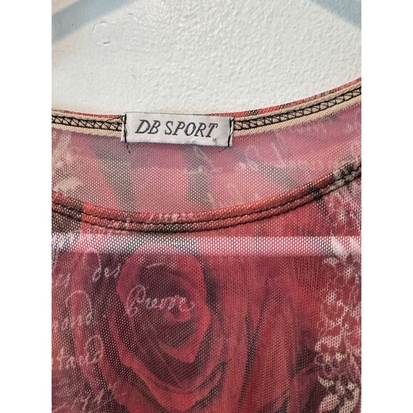 Db Sport Y2k 90s Sheer Mesh long sleeve Floral Graphic Print Shirt Size M - Picture 2 of 10